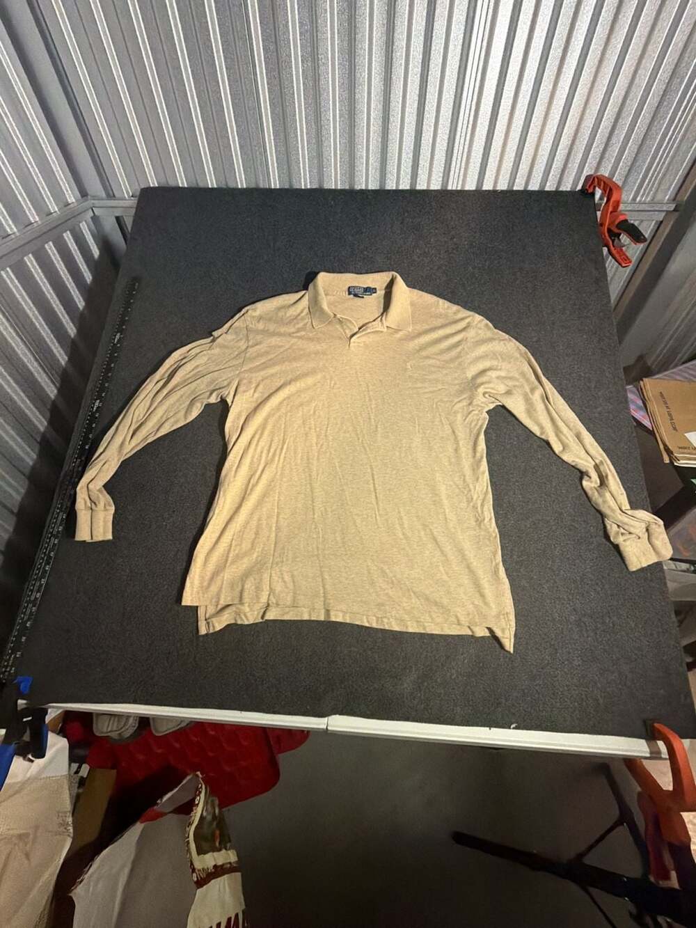 Polo Ralph Lauren Vintage Long Sleeve Collared Polo Shirt Tan Brown XL